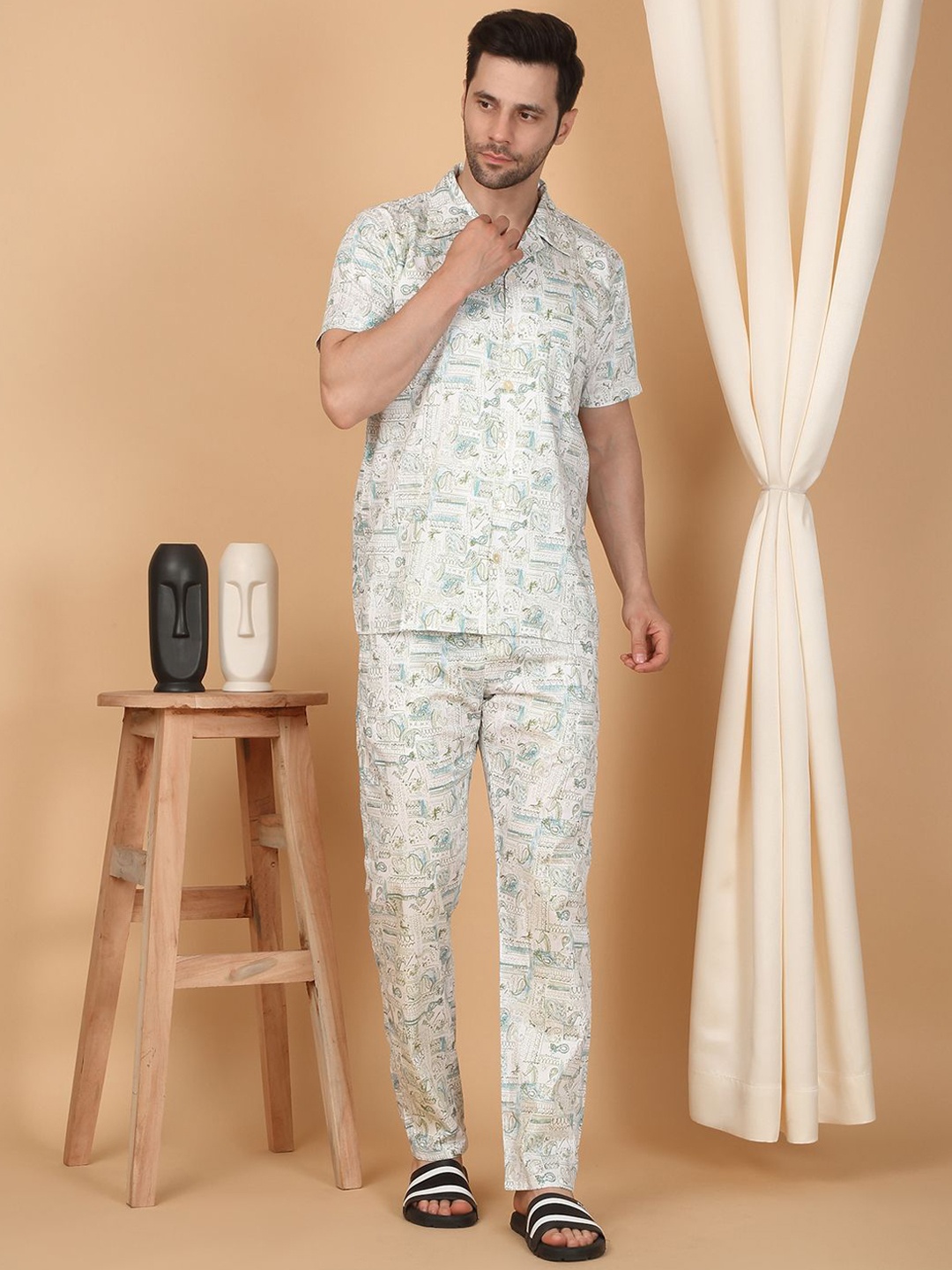 

Sweet Dreams Men Printed Pure Cotton Night suit, Green
