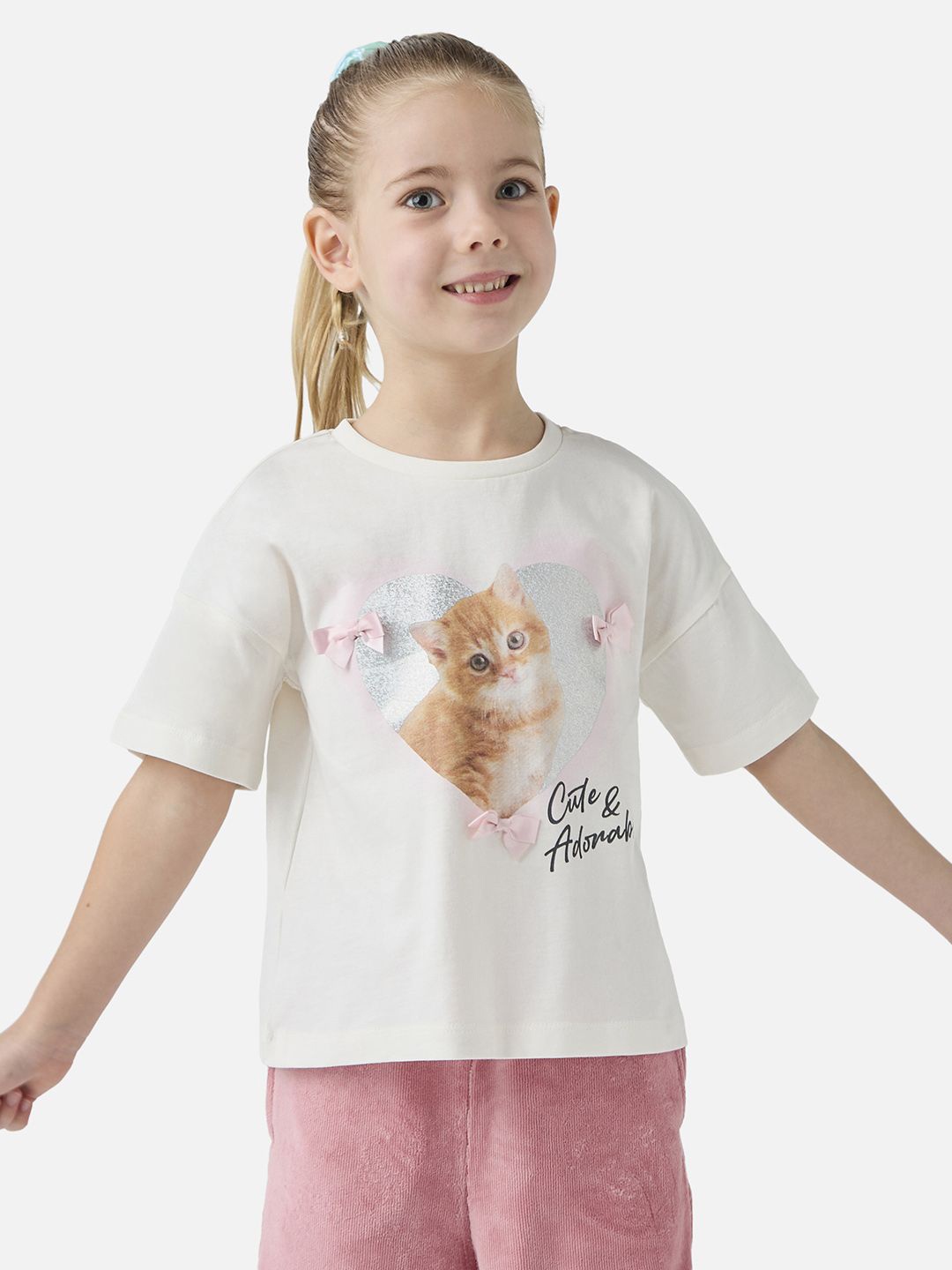 

Juniors by Babyshop Girls Graphic Printed Round Neck Cotton T-shirt, White