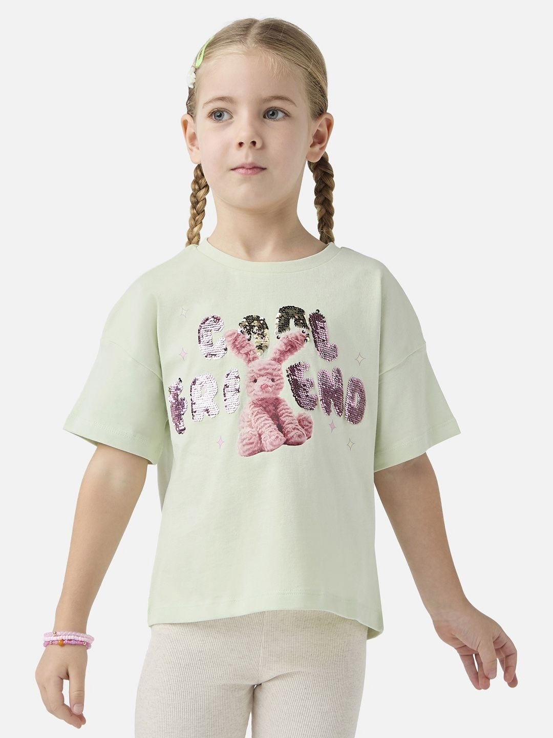 

Juniors by Babyshop Girls Typography Printed Round Neck Cotton T-shirt, Green