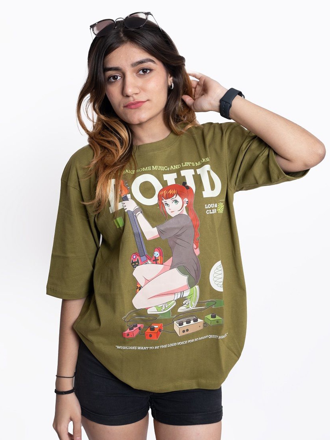 

JAC INDIAN Women Typography Printed Round Neck Cotton Oversized T-shirt, Green