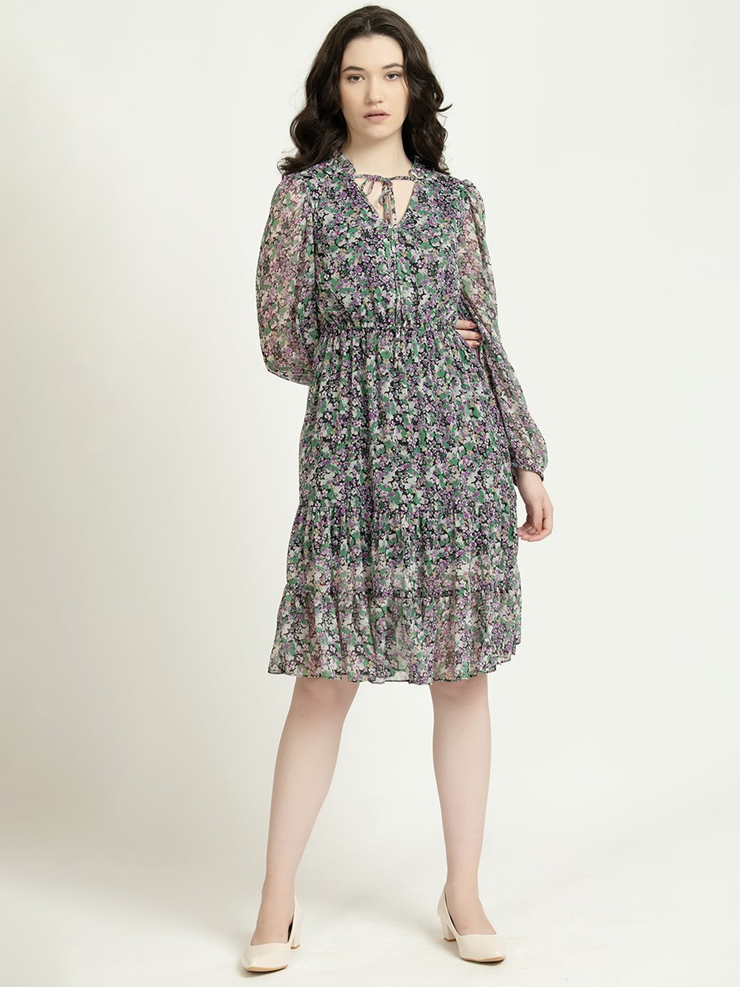 

June 9 Clothing Women Floral Printed Fit & Flare Dress, Purple