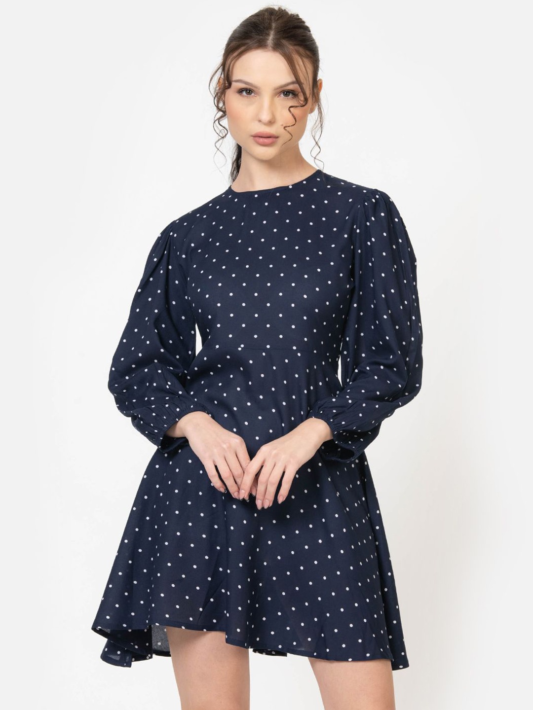 

June 9 Clothing Polka Dot Printed A-Line Mini Dress, Navy blue