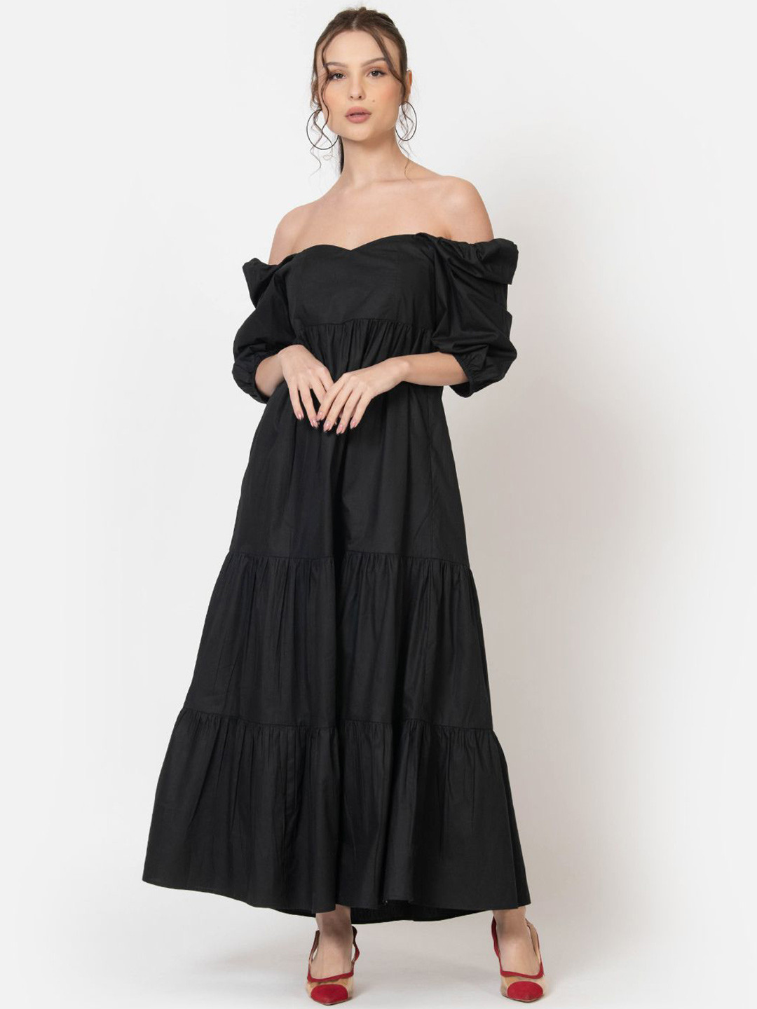 

June 9 Clothing Women Tiered Fit & Flare CottonDress, Black