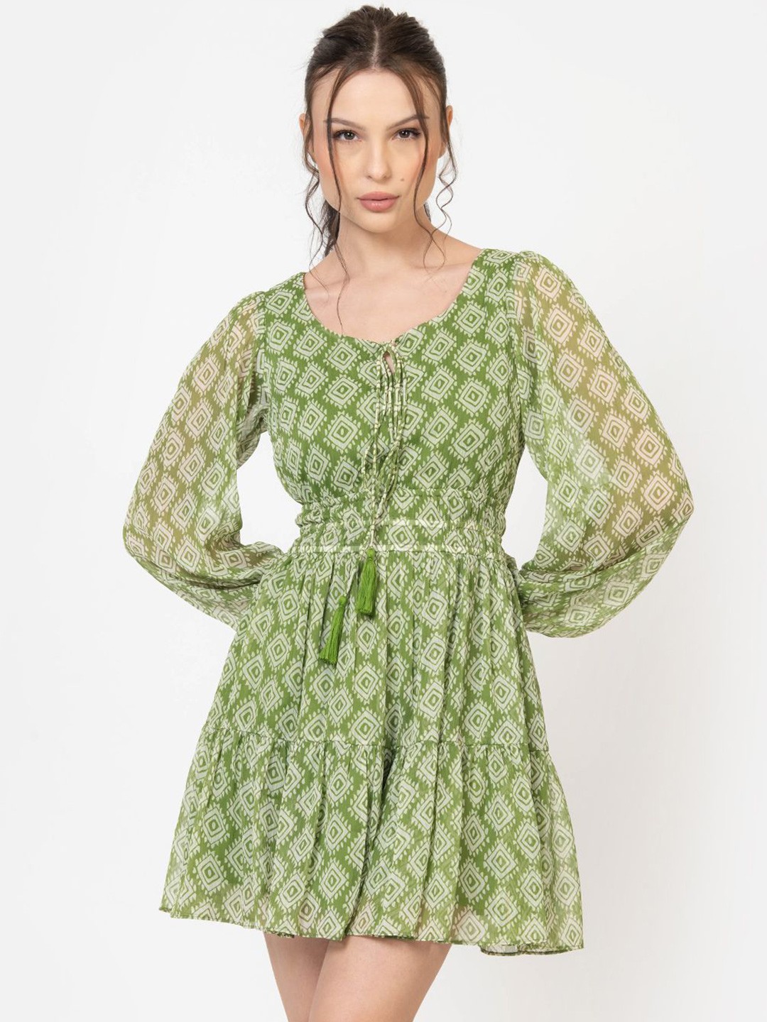 

June 9 Clothing Women Printed Fit & Flare Mini Dress, Green
