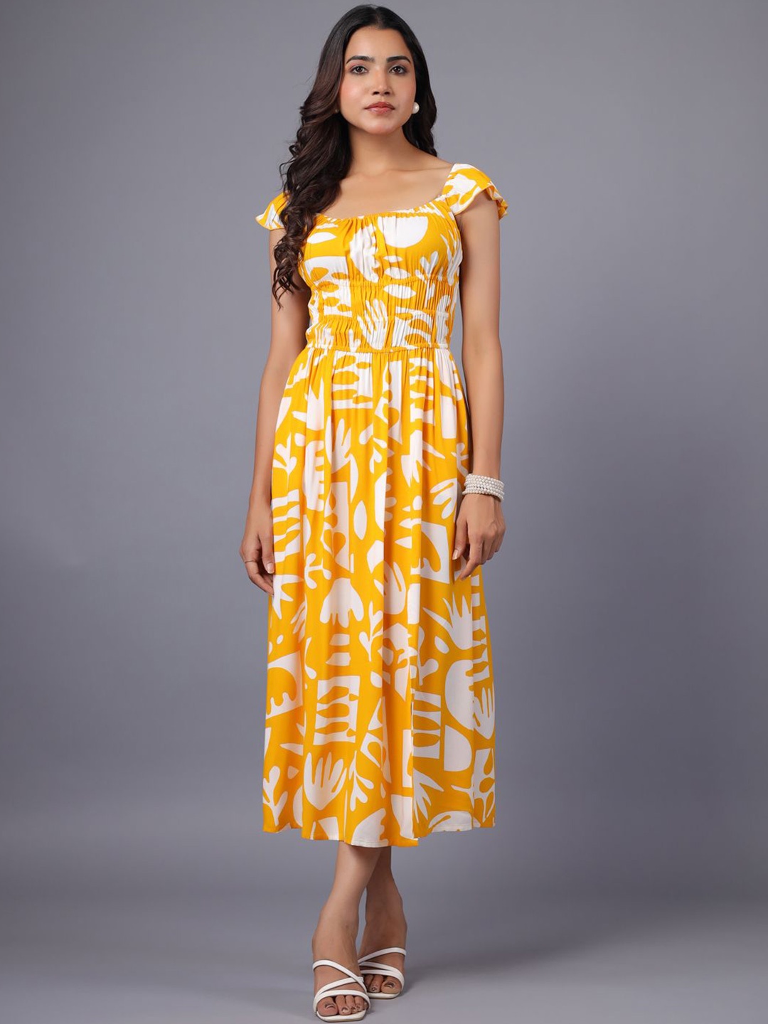 

June 9 Clothing Tropical Printed A-Line Dress, Yellow