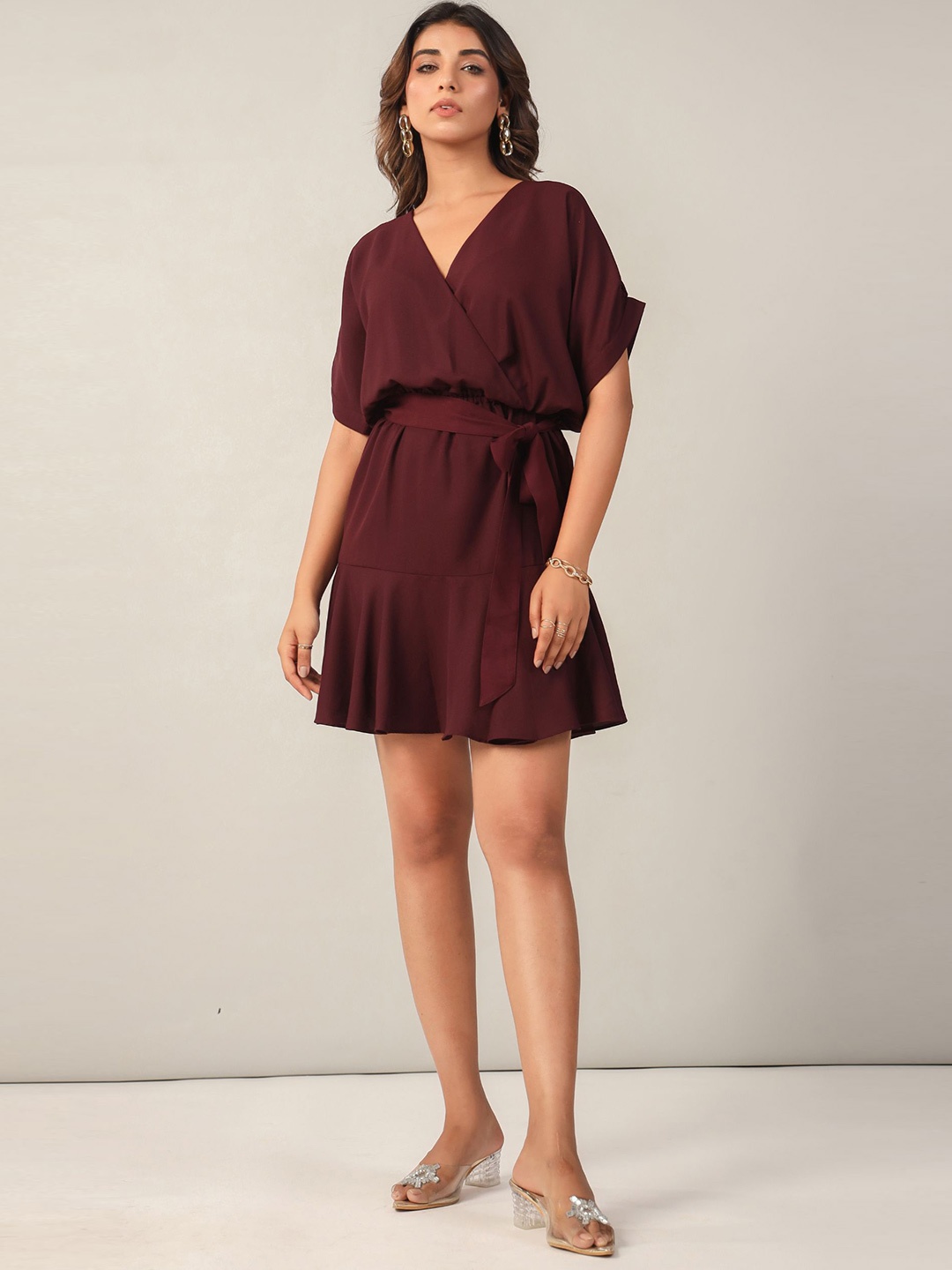 

June 9 Clothing Women Fit & Flare Midi Dress, Maroon