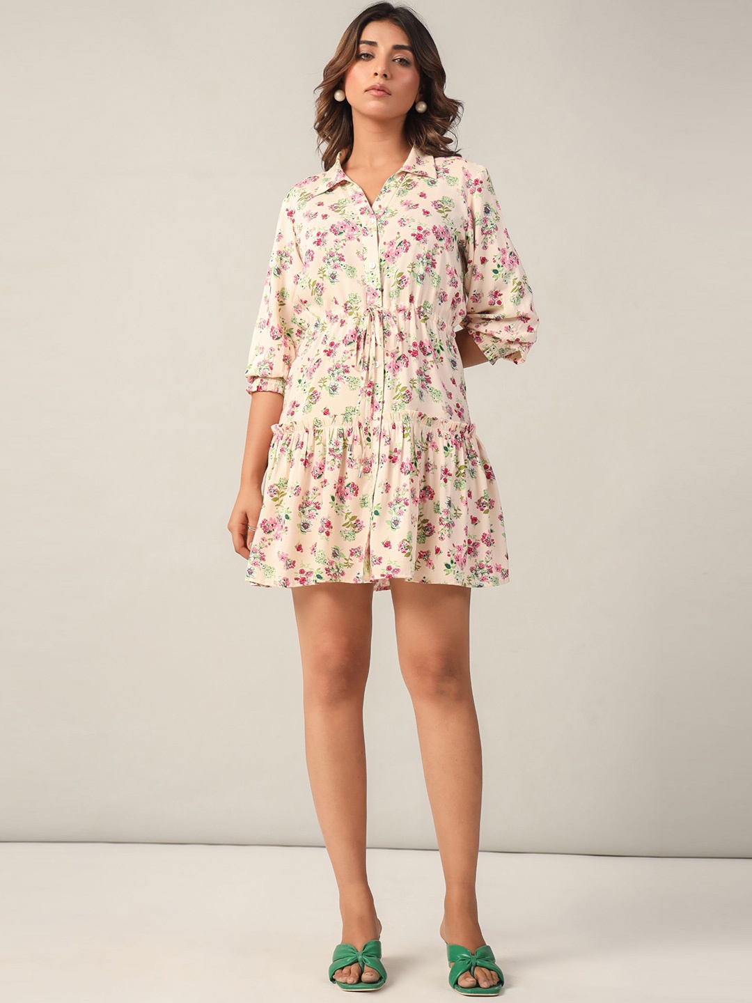 

June 9 Clothing Women Floral Printed Fit & Flare Midi Dress, Cream