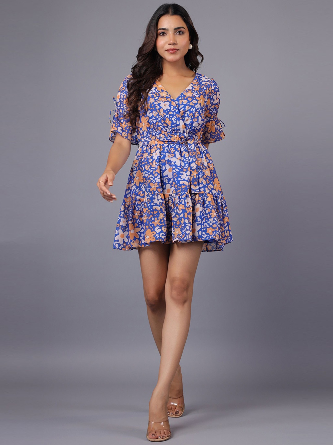 

June 9 Clothing Women Cotton Floral Printed Fit & Flare Dress, Blue