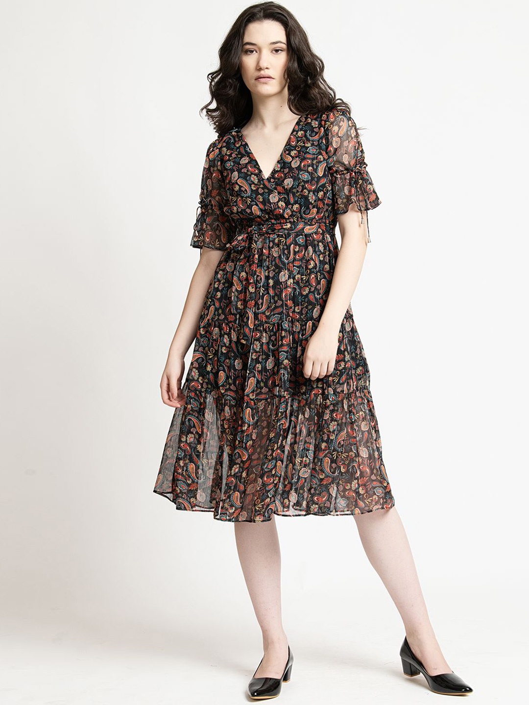 

June 9 Clothing Paisley Printed Fit & Flare Dress, Black