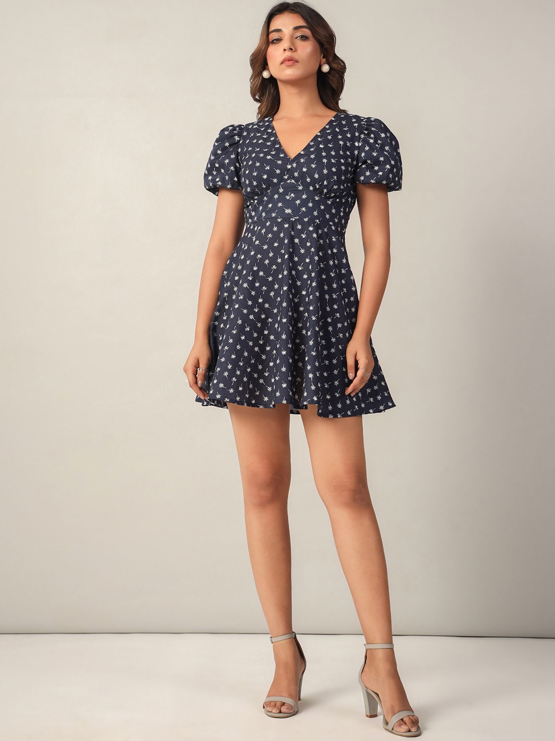 

June 9 Clothing Women Floral Printed Empire Mini Dress, Blue