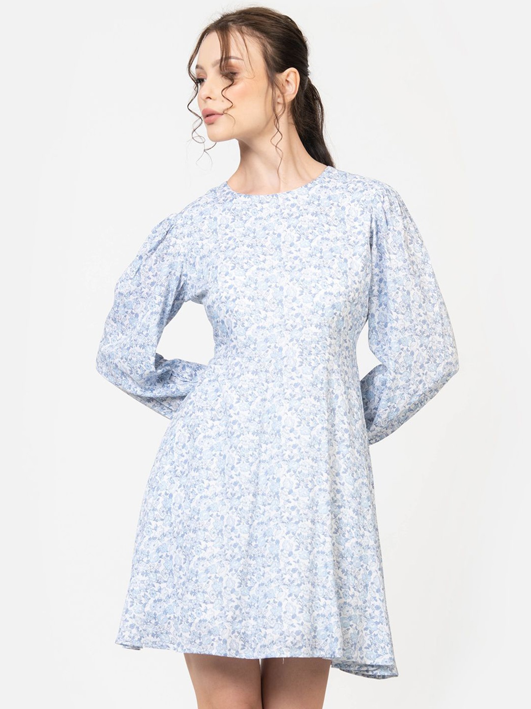 

June 9 Clothing Women Floral Print A-line Mini Dress, Blue