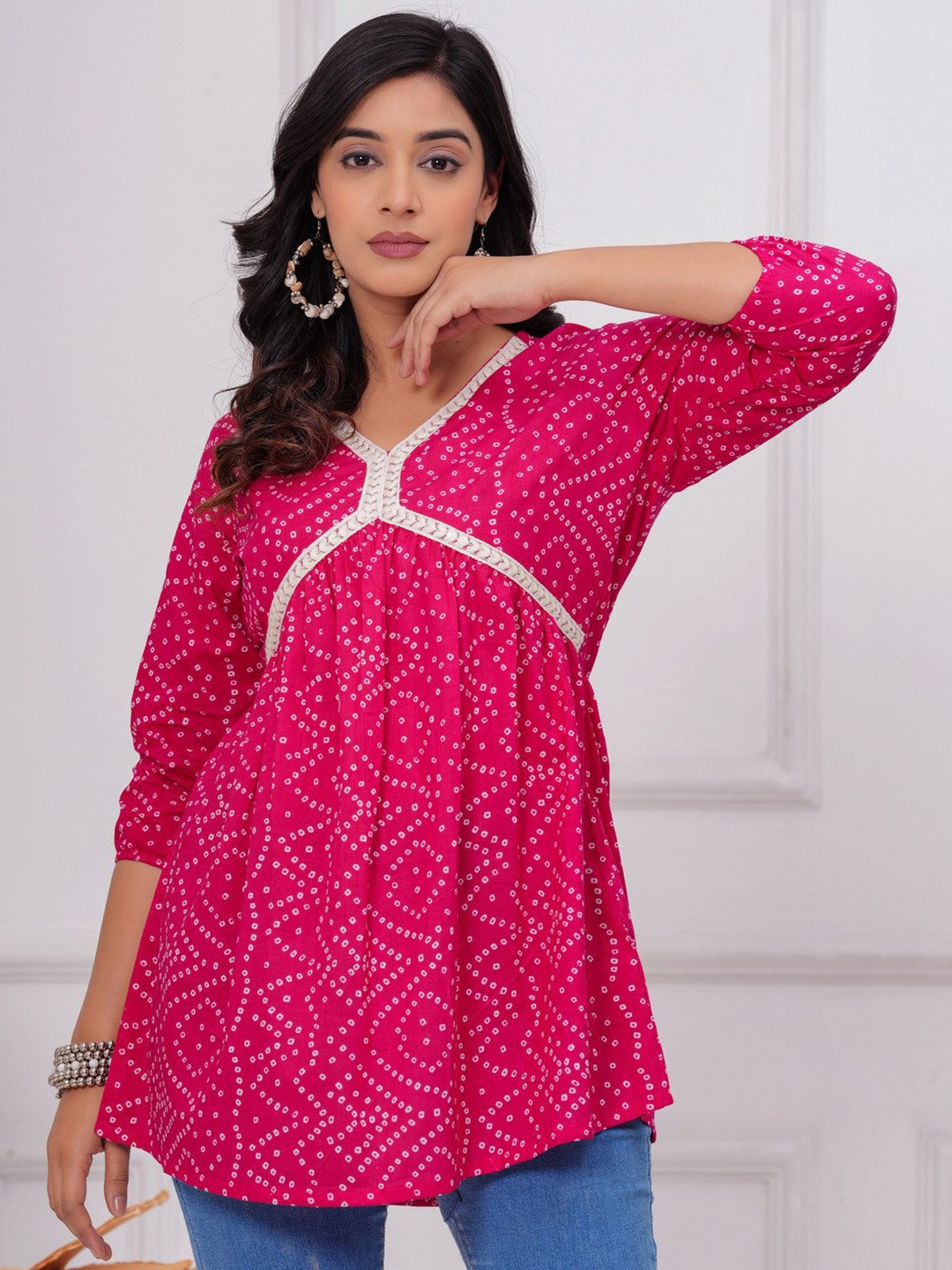 

Sarai Women Polka Dot Print Cotton Top, Pink