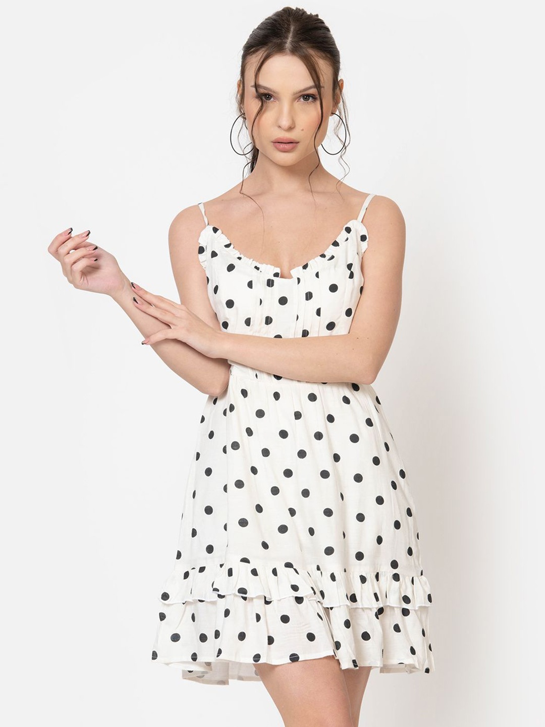 

June 9 Clothing Women Polka Dot Printed Drop-Waist Dress, White