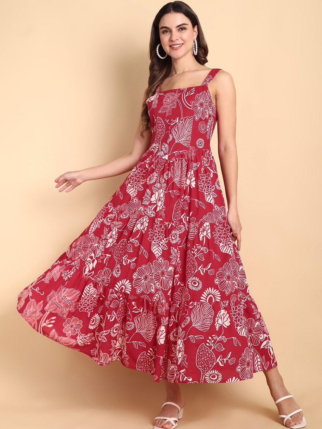 

ELYRAA Floral Print Fit & Flare Midi Dress, Red