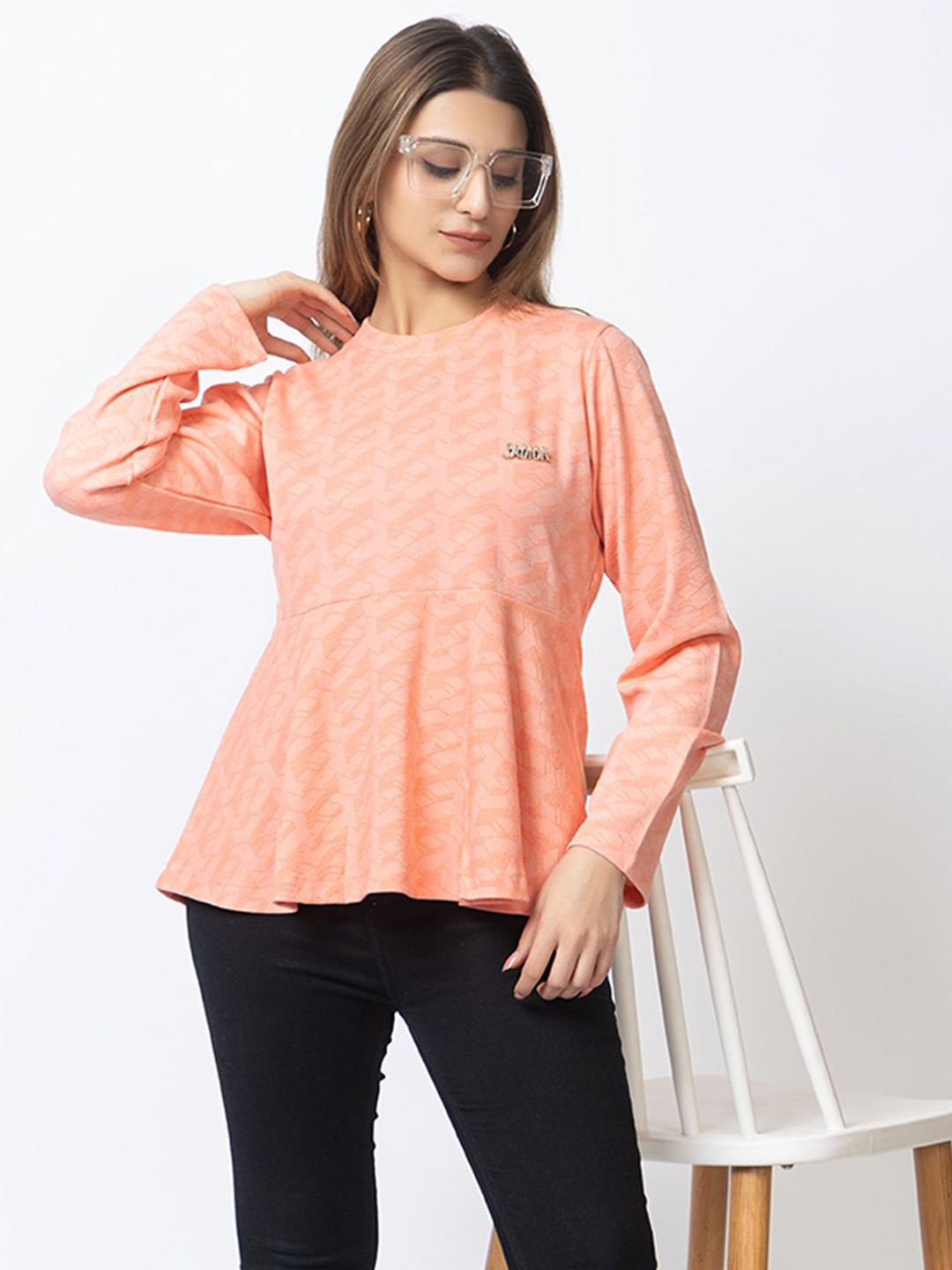 

Navsha Women Self Design Sweatshirt, Orange