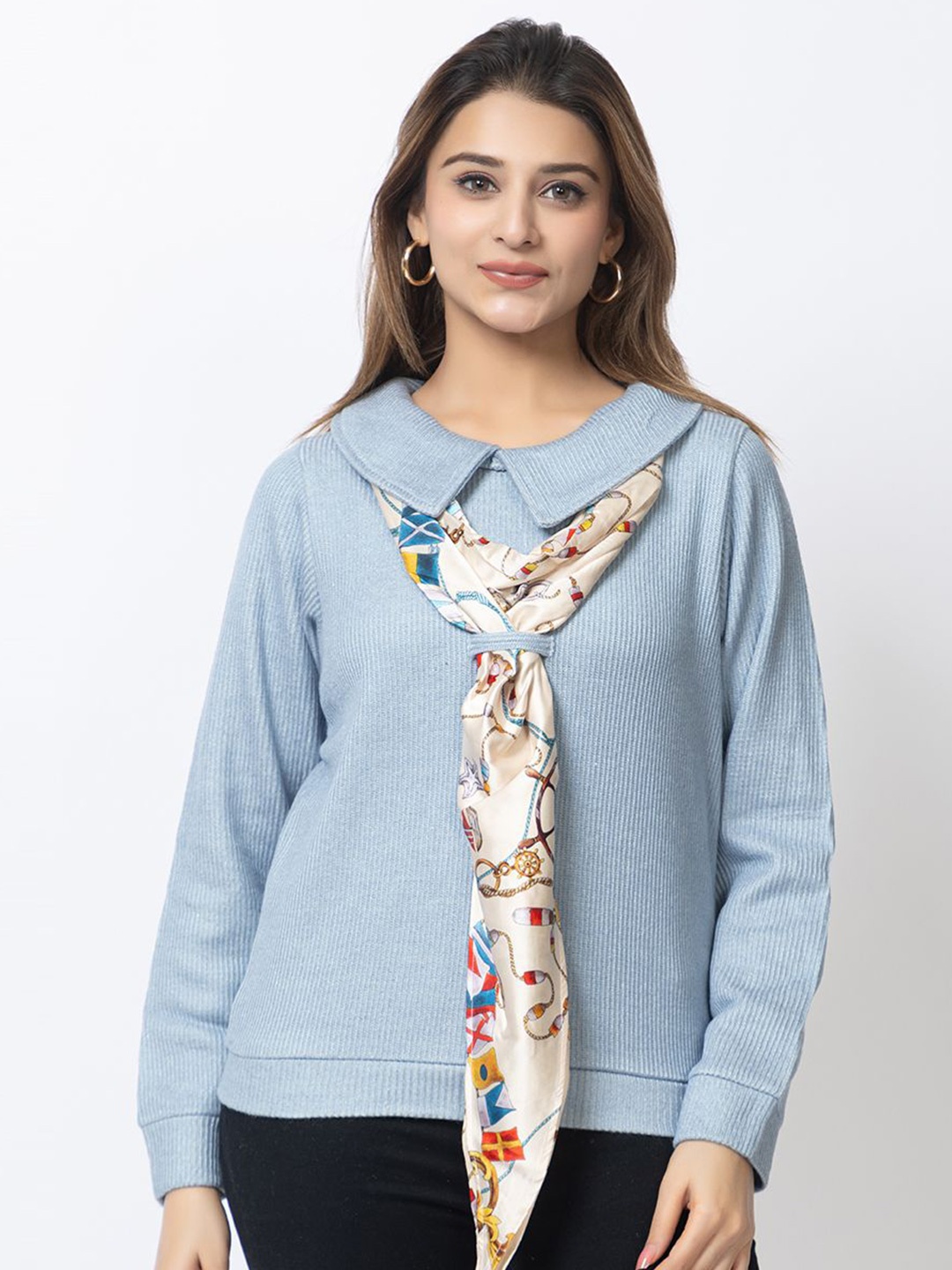 

Navsha Women Round Neck Pullover Sweatshirt, Blue