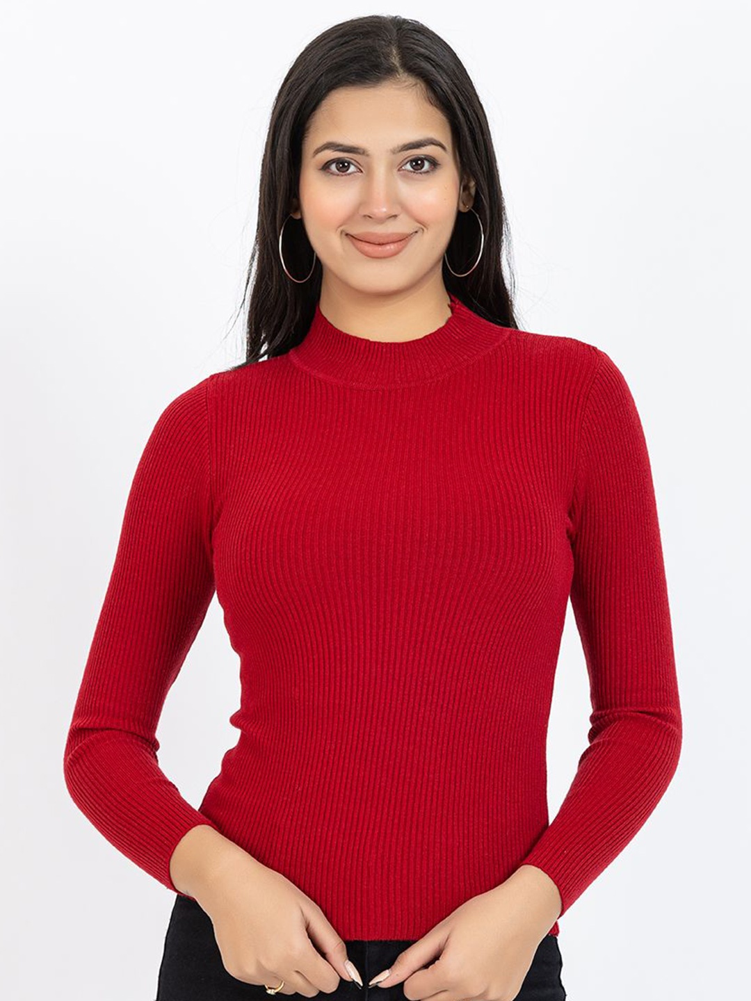 

GFO Women Self Design Woollen Top, Red