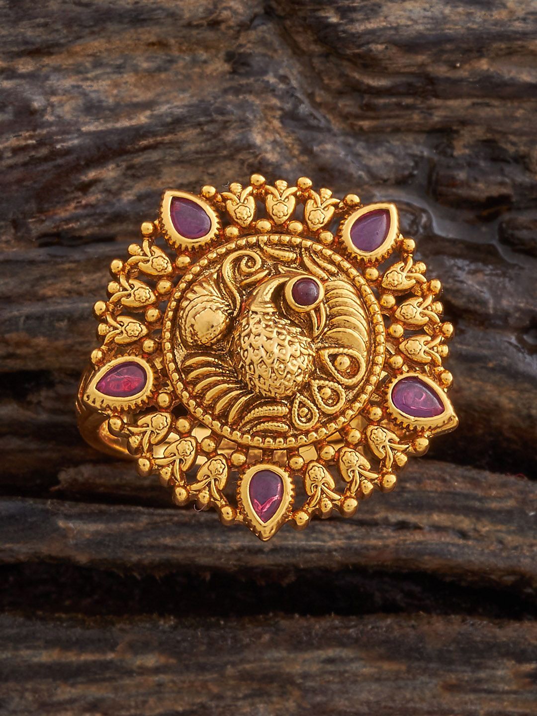 

Kushal's Fashion Jewellery Gold-Plated Stone-Studded Adjustable Finger Ring