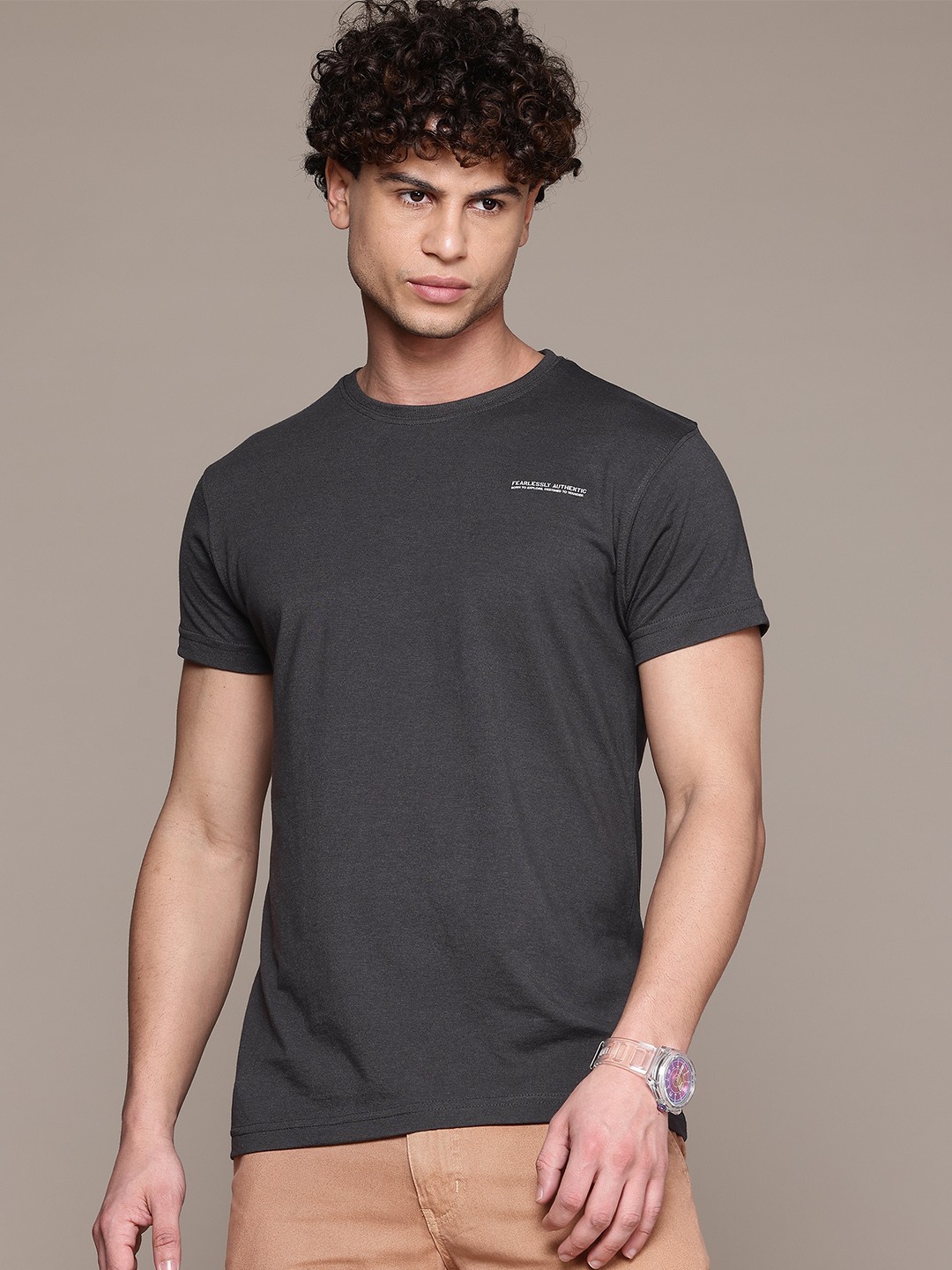 

The Roadster Lifestyle Co. Men Printed T-shirt, Charcoal