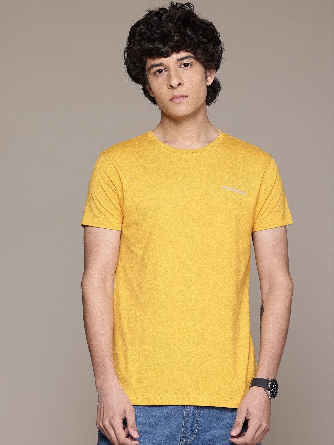 

The Roadster Lifestyle Co. Men Printed T-shirt, Yellow