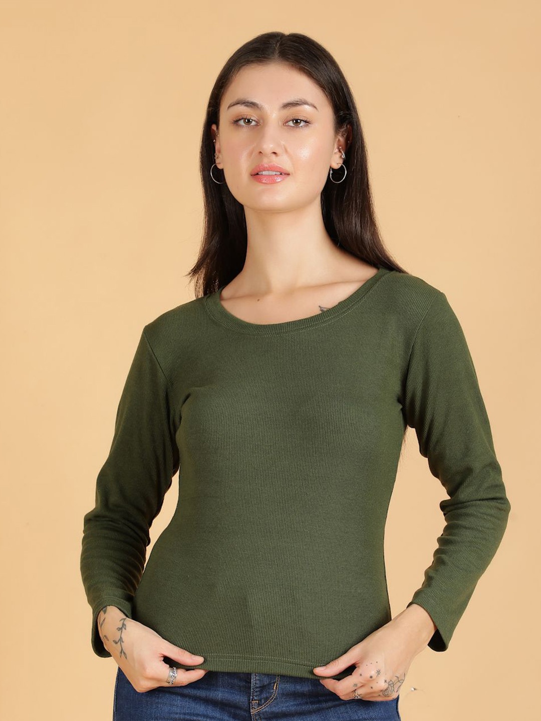 

Women Round Neck Pullover Sweatshirt, Green