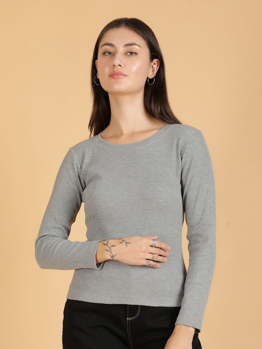 

Women Round Neck Pullover Sweatshirt, Grey