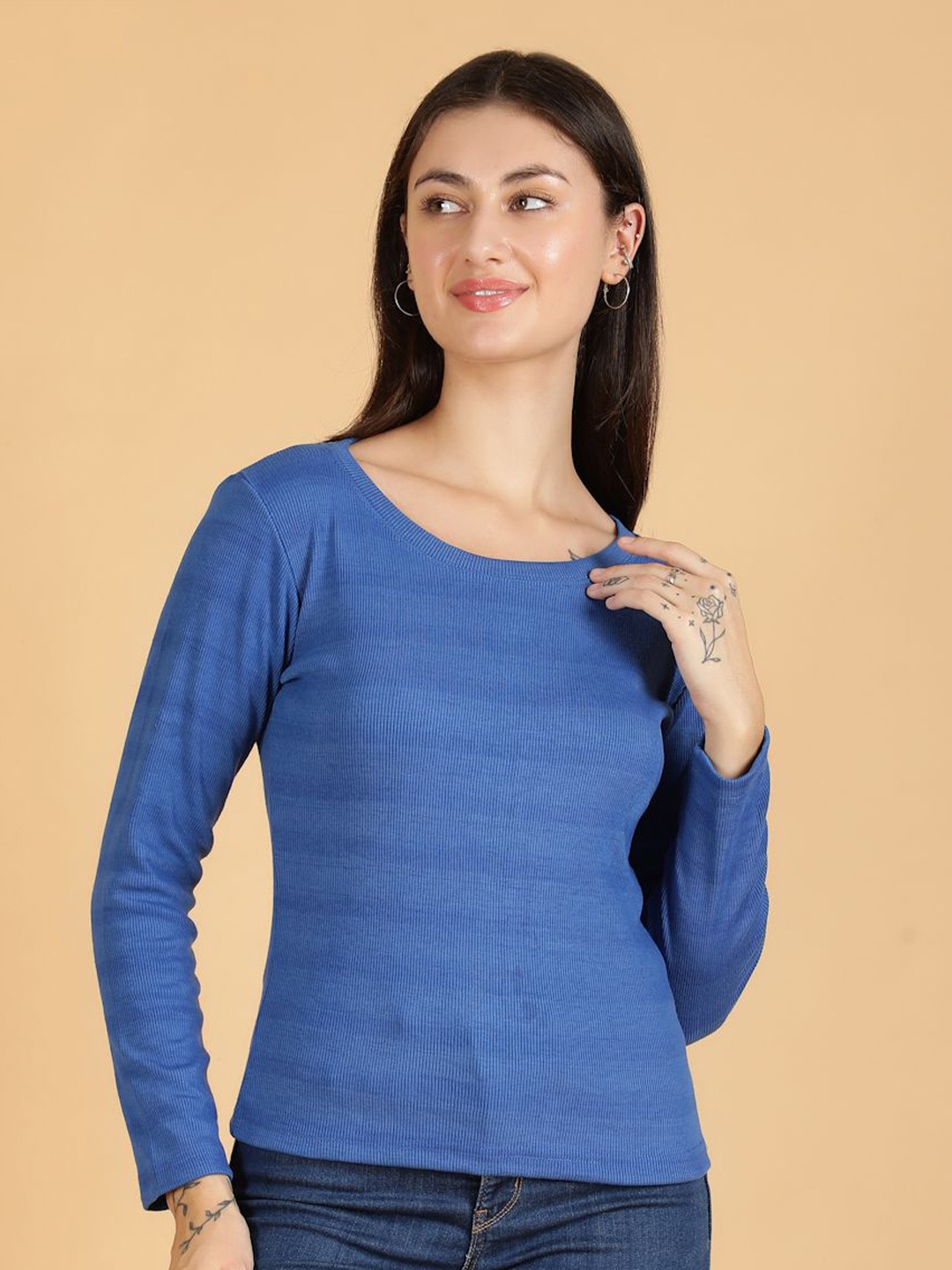 

Women Round Neck Pullover Sweatshirt, Blue