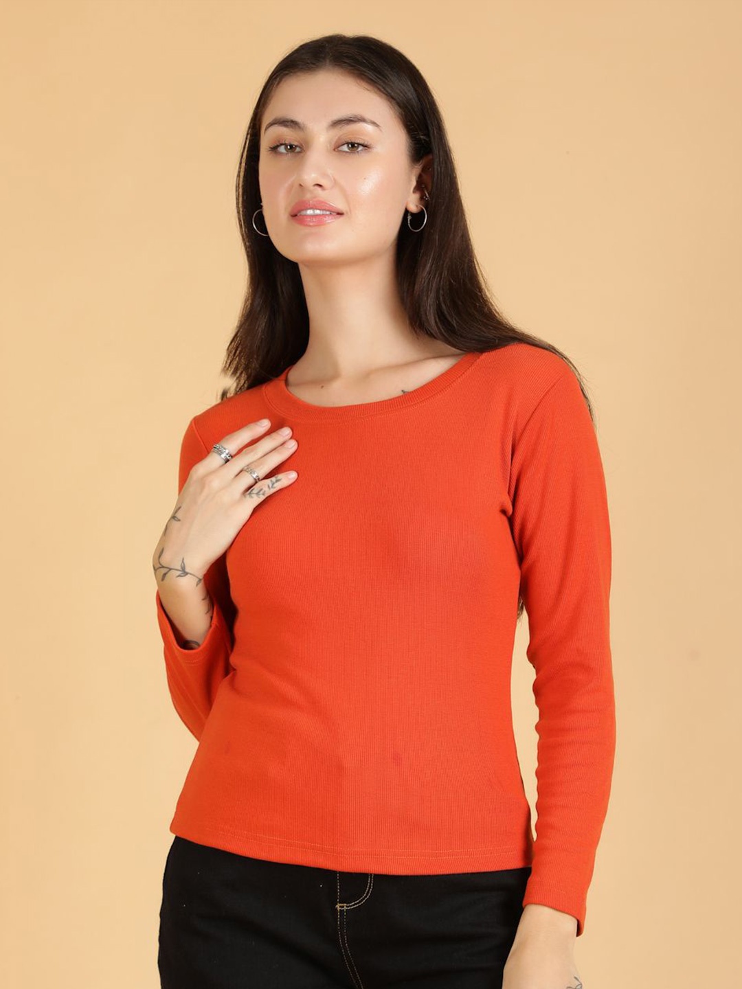 

Women Round Neck Pullover Sweatshirt, Orange