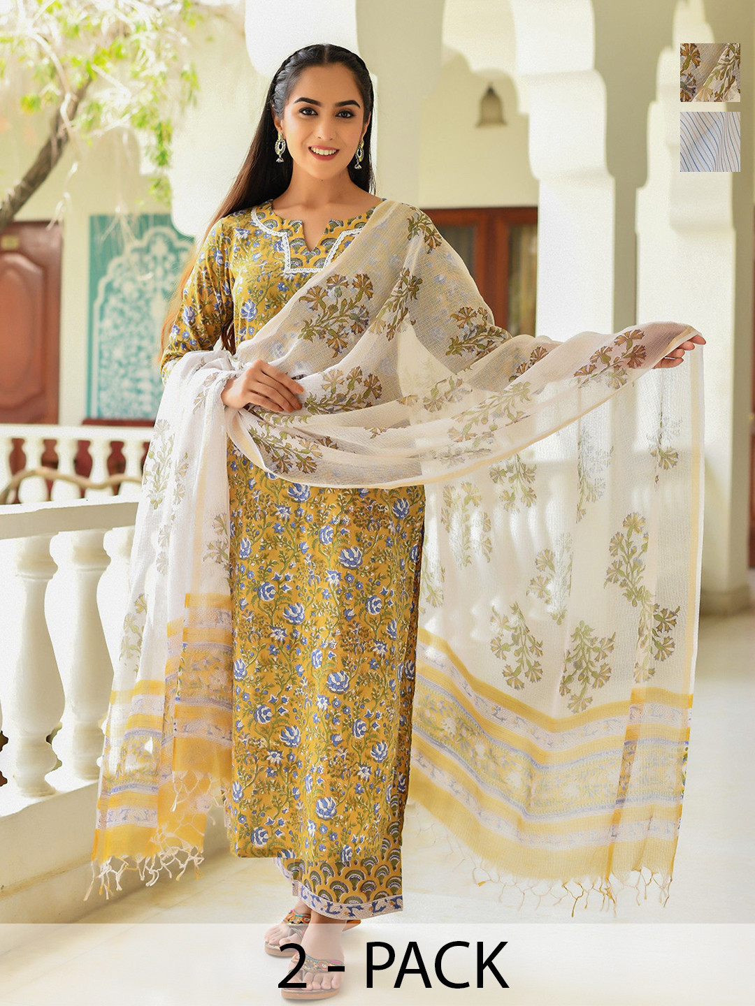 

KALINI Women Ethnic Motifs Printed Regular Kurta with Trousers & With Dupatta, White
