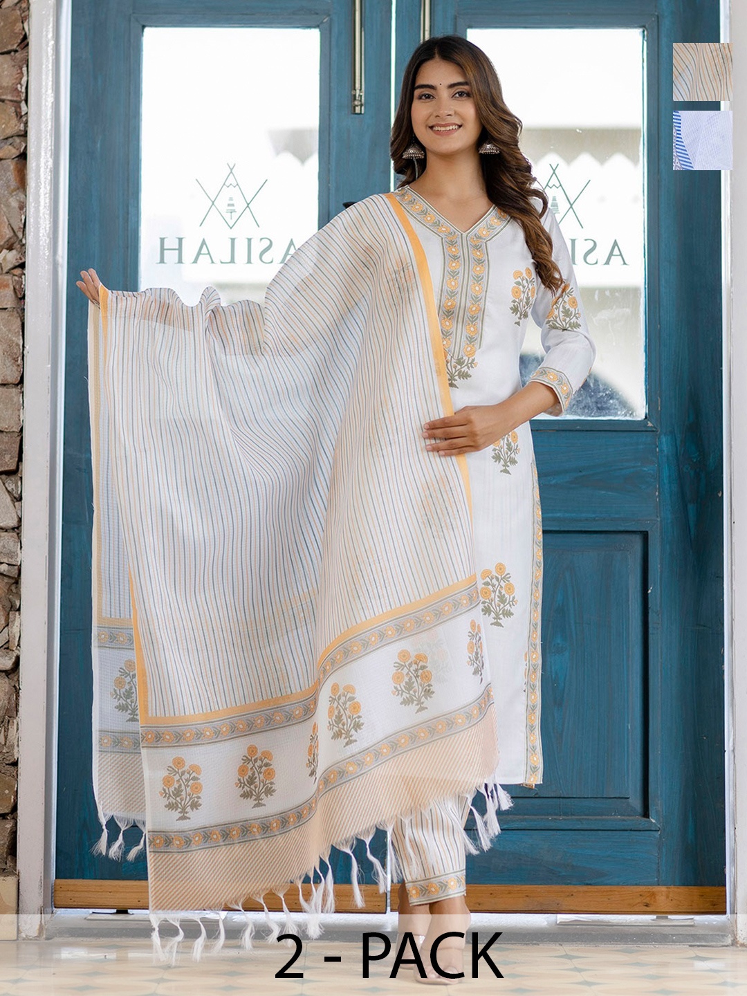 

KALINI Women Ethnic Motifs Printed Regular Kurta with Trousers & With Dupatta, White