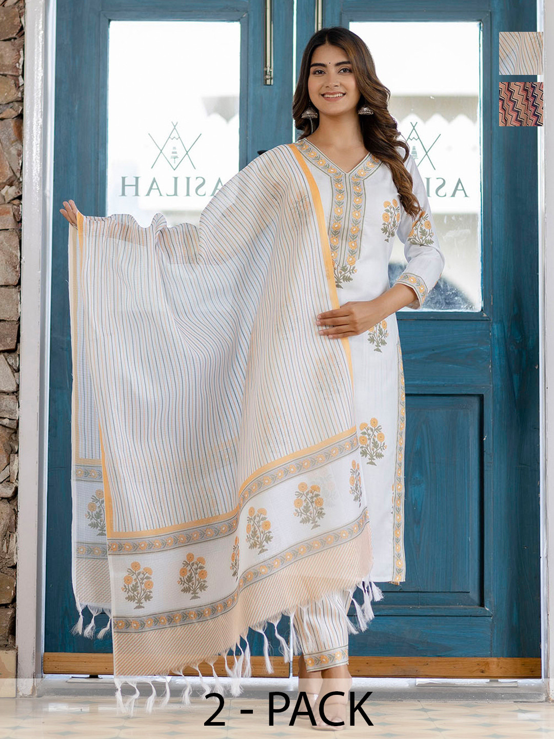 

KALINI Women Ethnic Motifs Printed Regular Kurta with Trousers & With Dupatta, Navy blue