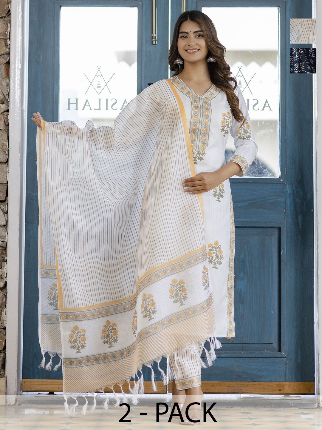 

KALINI Women Ethnic Motifs Printed Regular Kurta with Trousers & With Dupatta, Navy blue