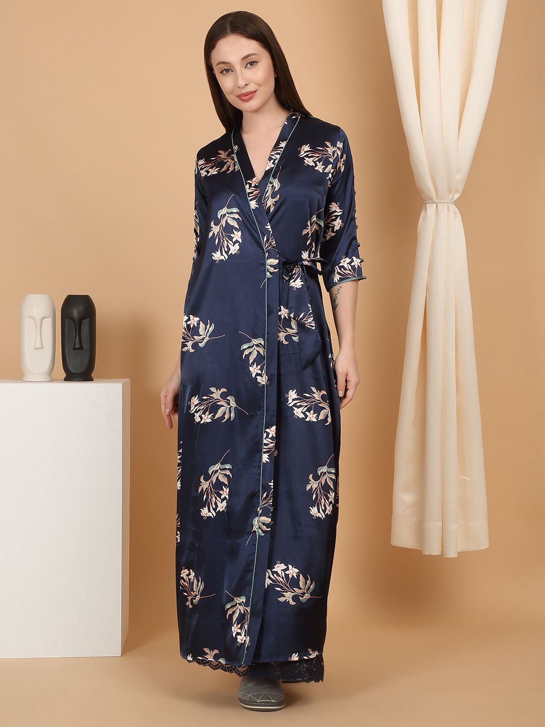 

Sweet Dreams Women Floral Printed Maxi Nightdress, Navy blue