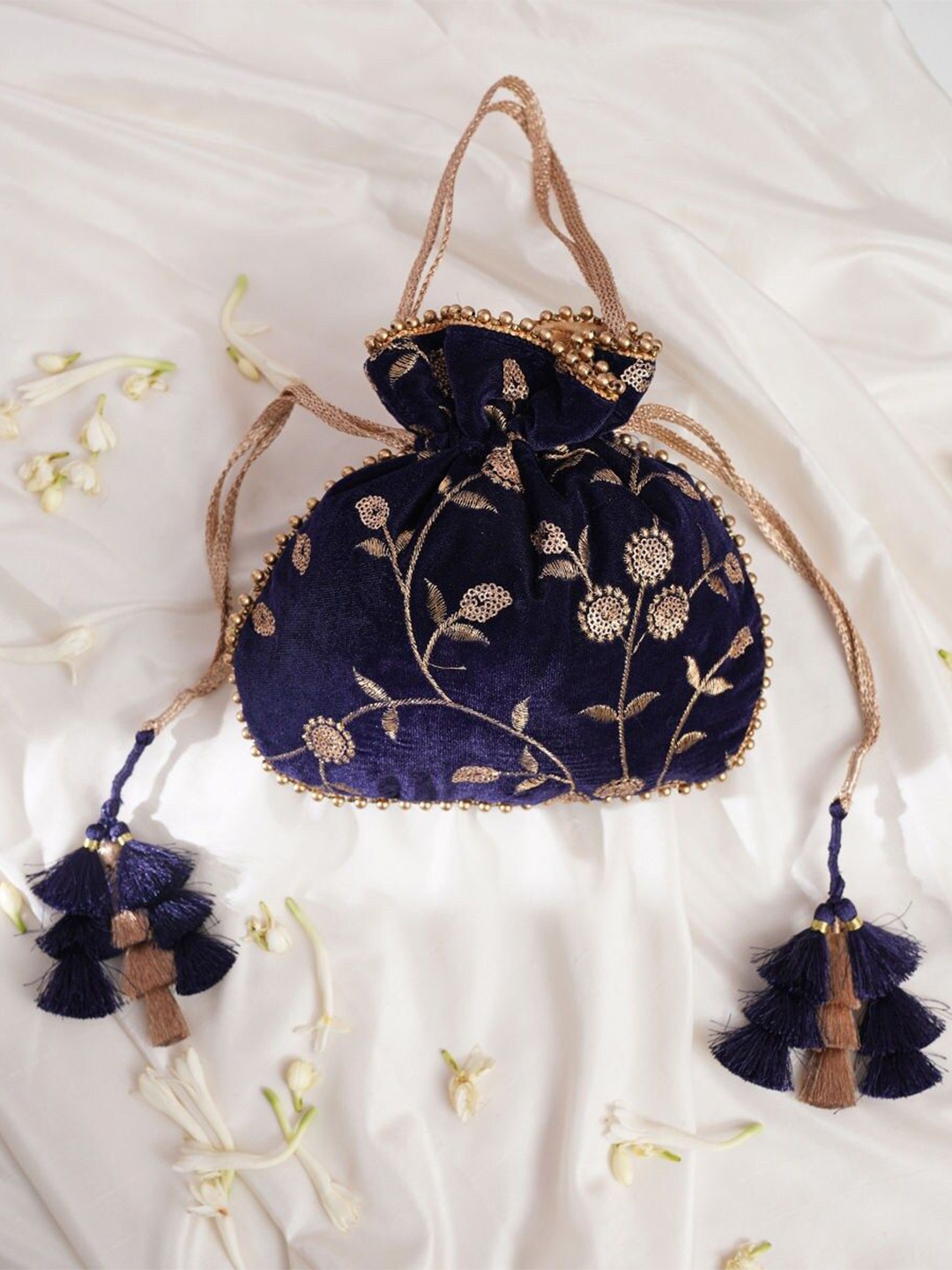 

JAYPORE Embellished Potli Clutch, Navy blue