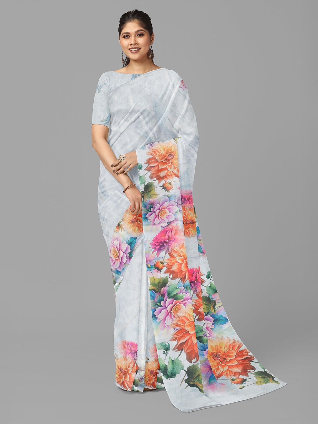 

The Chennai Silks Floral Printed Saree, Off white