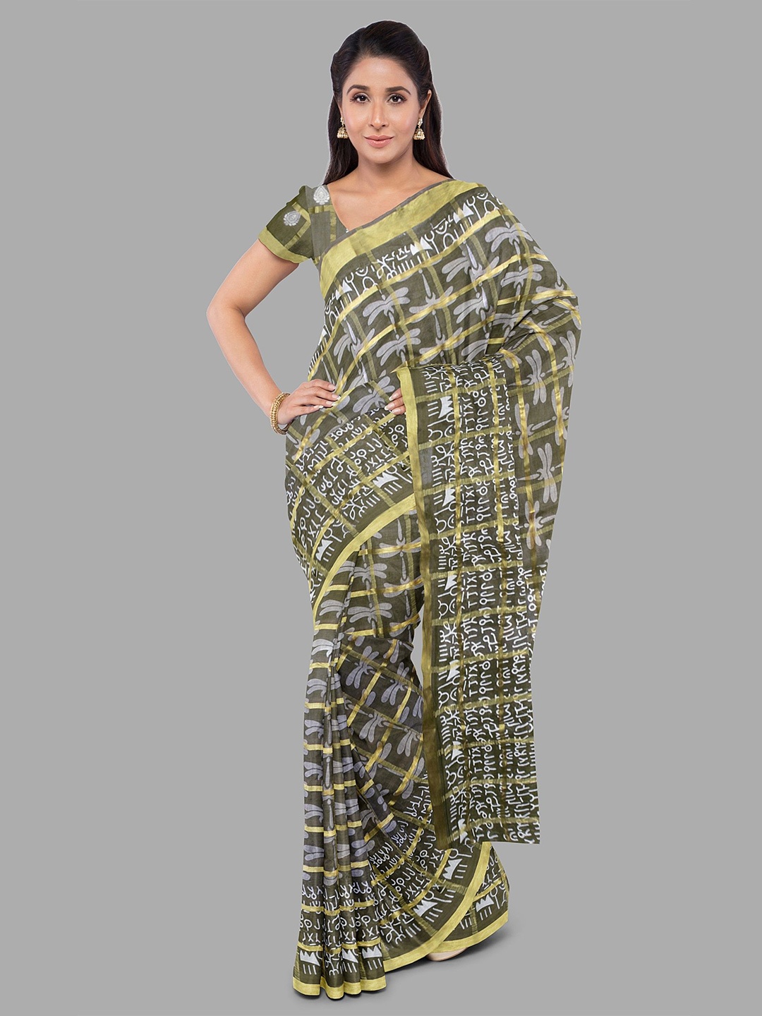 

The Chennai Silks Ethnic Motifs Zari Pure Cotton Kovai Saree, Grey