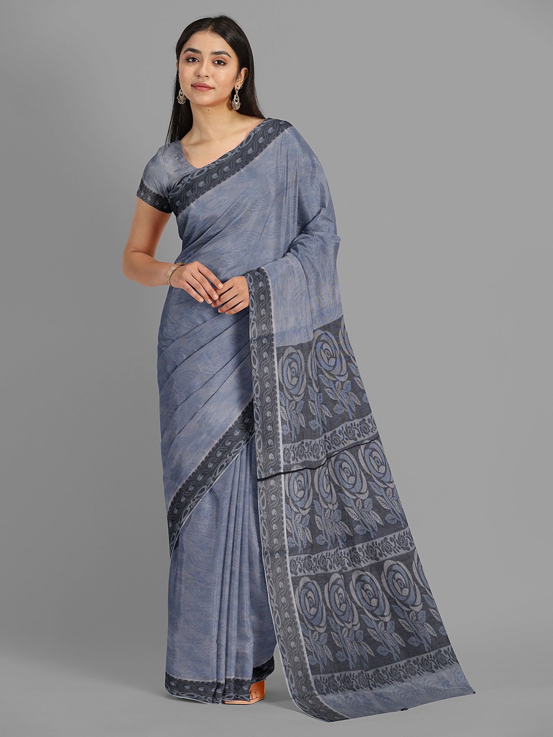 

The Chennai Silks Woven Design Pure Cotton Kovai Saree, Grey