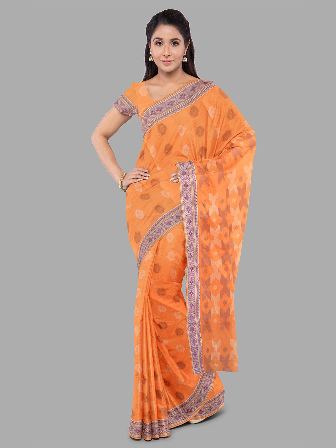 

The Chennai Silks Ethnic Motifs Woven Design Pure Cotton Kovai Saree, Orange