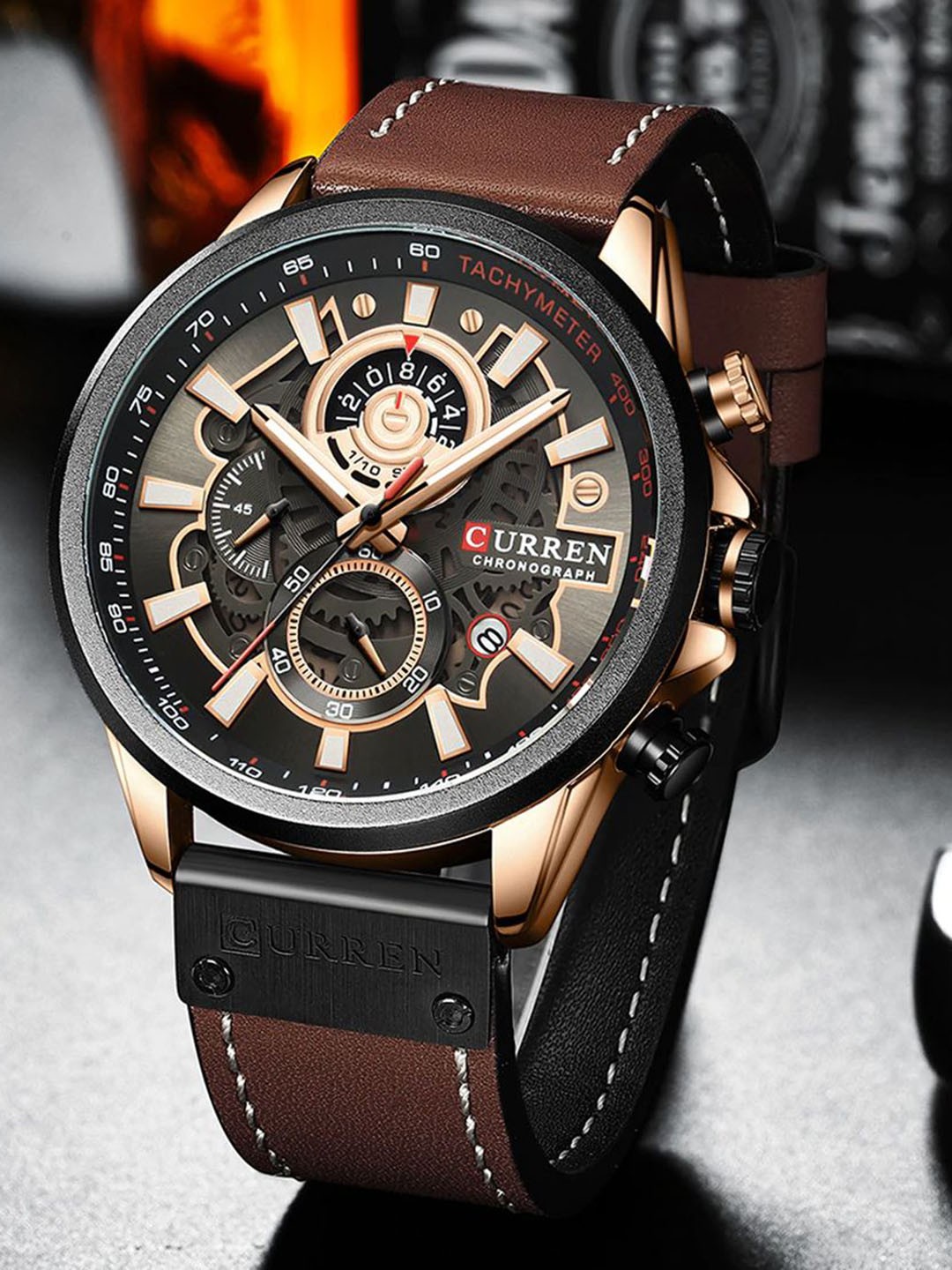 

Curren Men Brass Dial & Leather Wrap Around Straps Analogue Watch CR-8380-RoseBrn, Brown