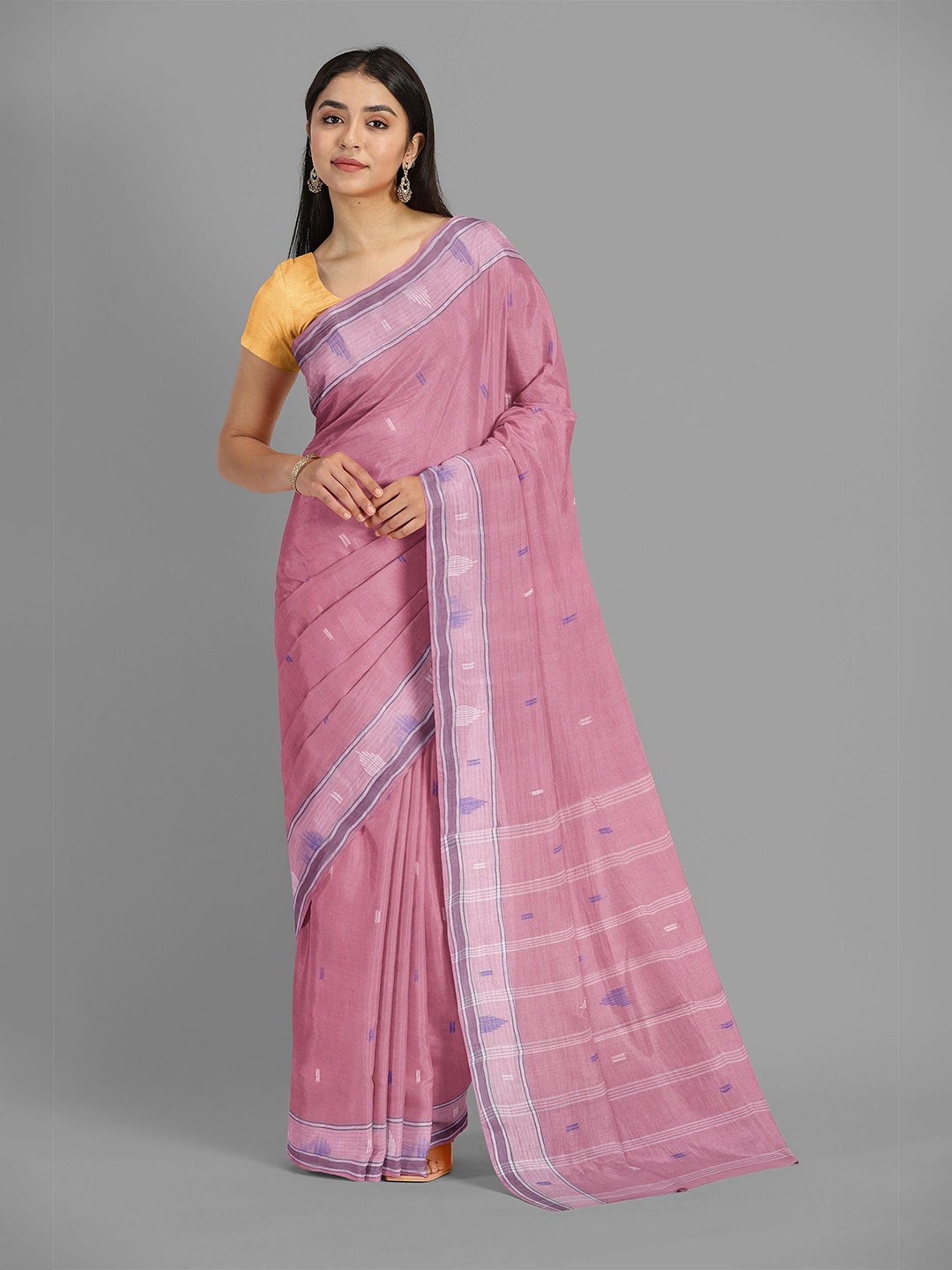 

The Chennai Silks Woven Design Pure Cotton Taant Saree, Pink