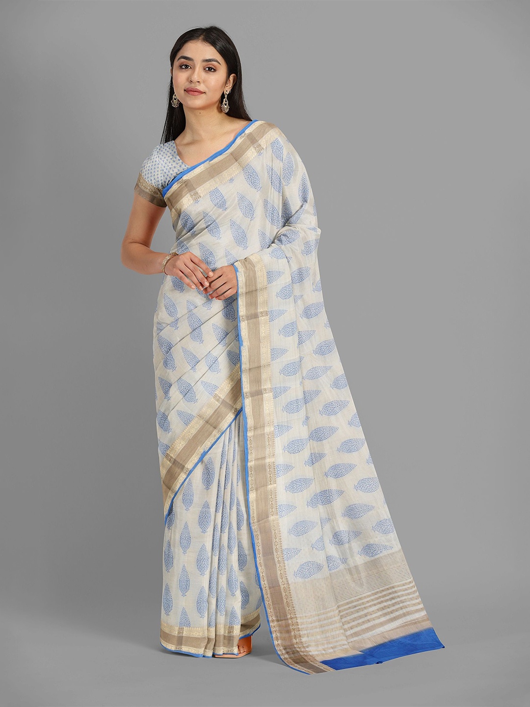

The Chennai Silks Ethnic Motifs Zari Jute Cotton Saree, White