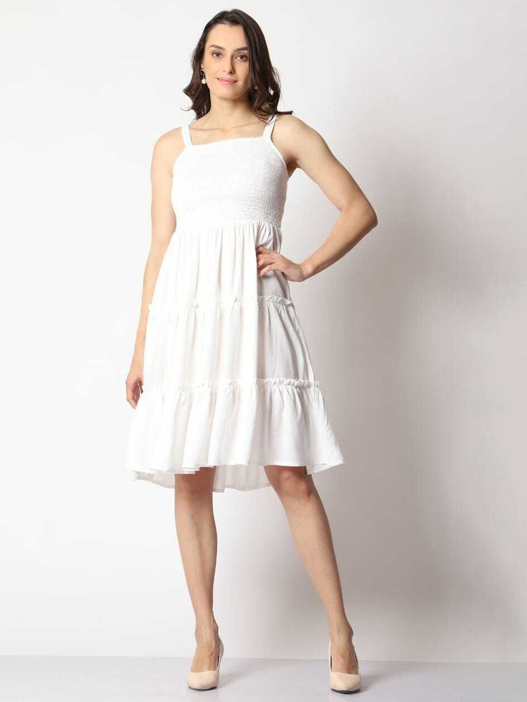 

NG FASHION Women Self Design Fit & Flare Dress, White