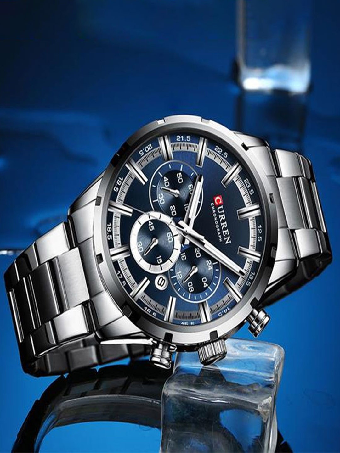 

Curren Men Brass Dial & Stainless Steel Wrap Around Straps Watch CR-8355-SlrBluChph, Silver