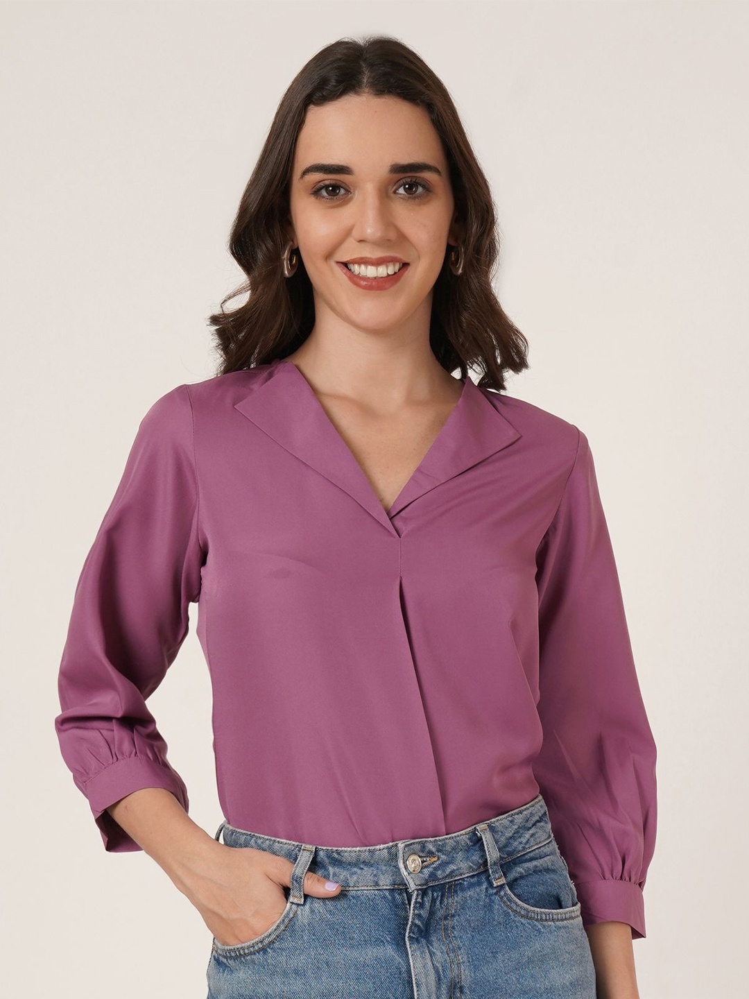 

Brownverse Women V-Neck Shirt Style Top, Magenta