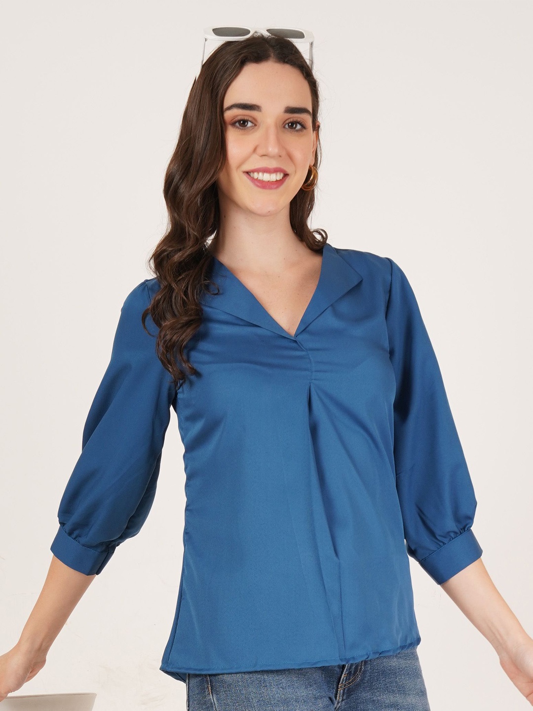 

Brownverse Women V-Neck Regular Top, Teal