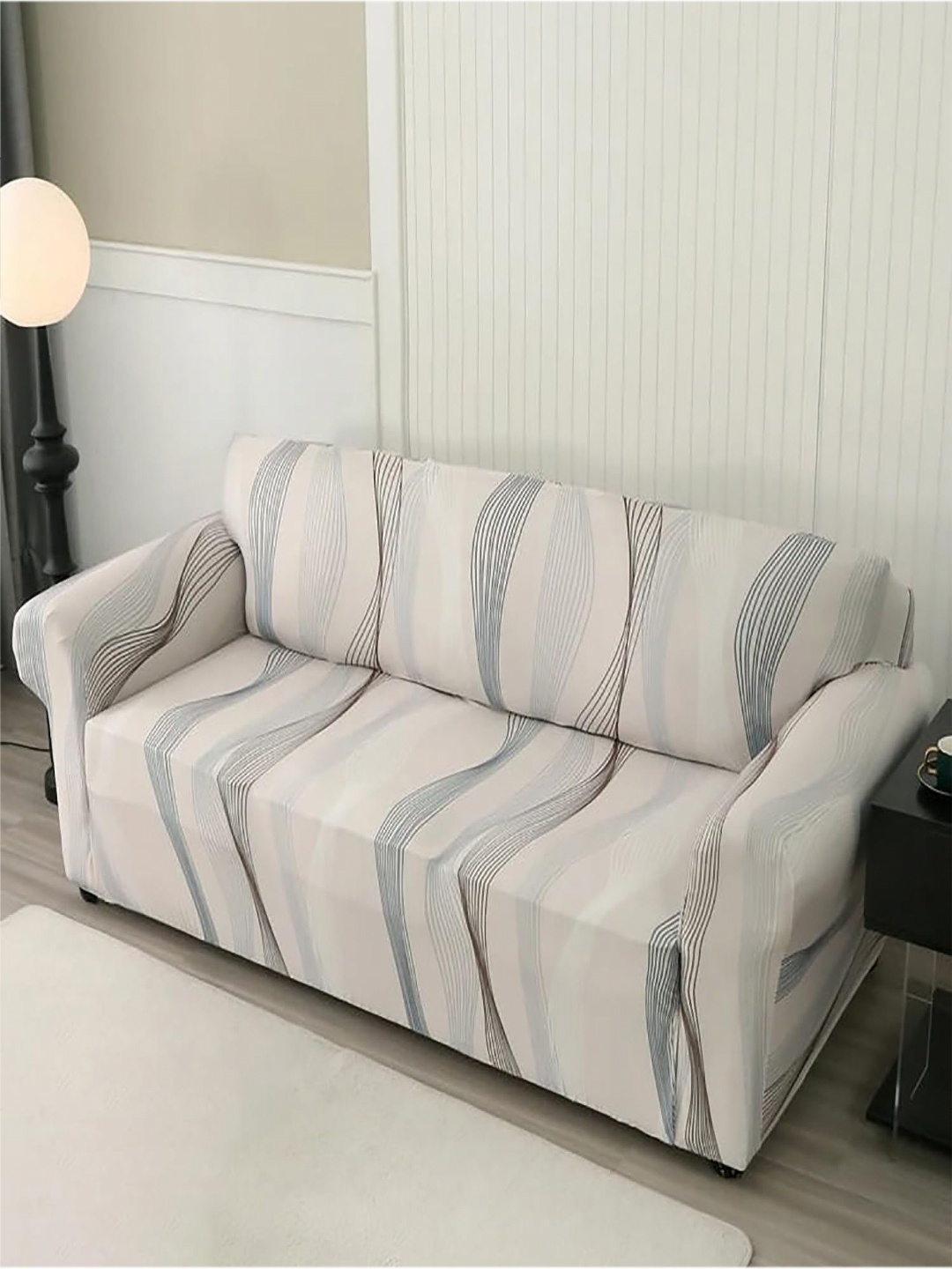 

HOUSE OF QUIRK Beige & Grey Abstract Printed Two Seater Sofa Cover With Arms