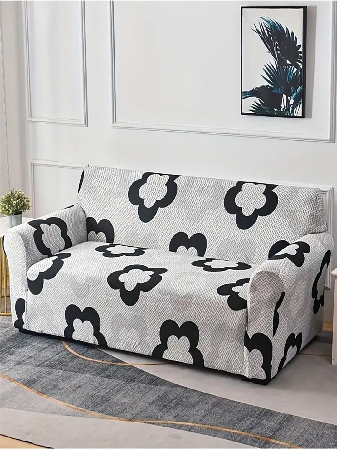 

HOUSE OF QUIRK Black Printed Double Seater Sofa Cover With Arms