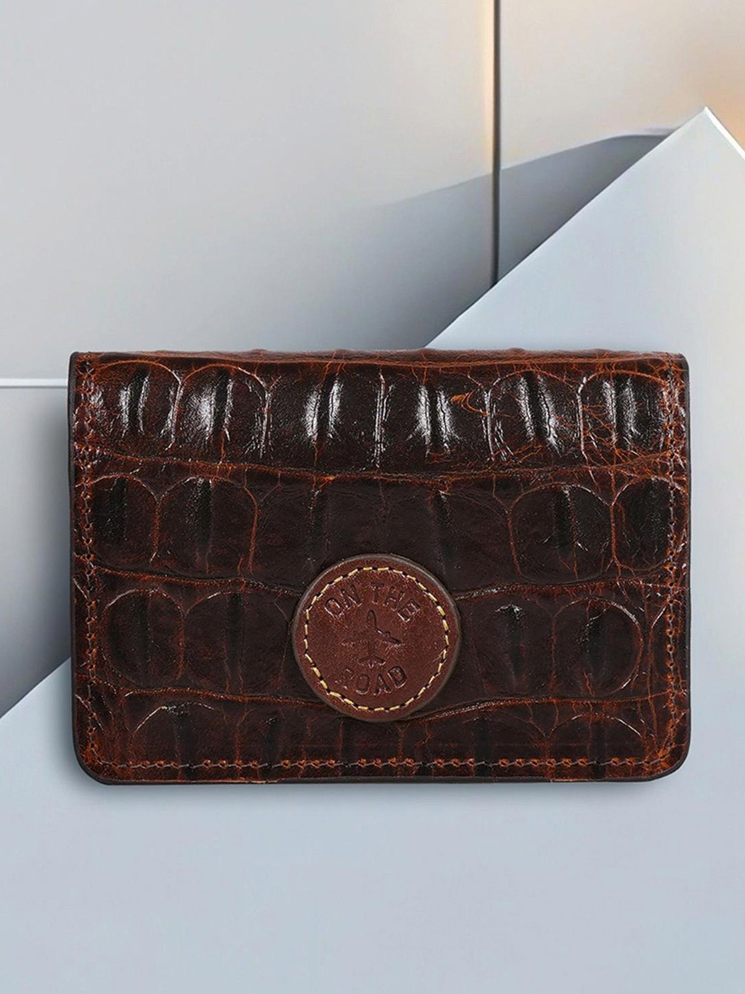 

Hidesign Men Geometric Textured Leather Card Holder, Brown