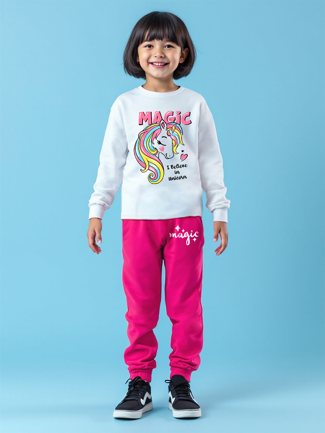 

HERE&NOW Girls Printed T-shirt with Trousers, White