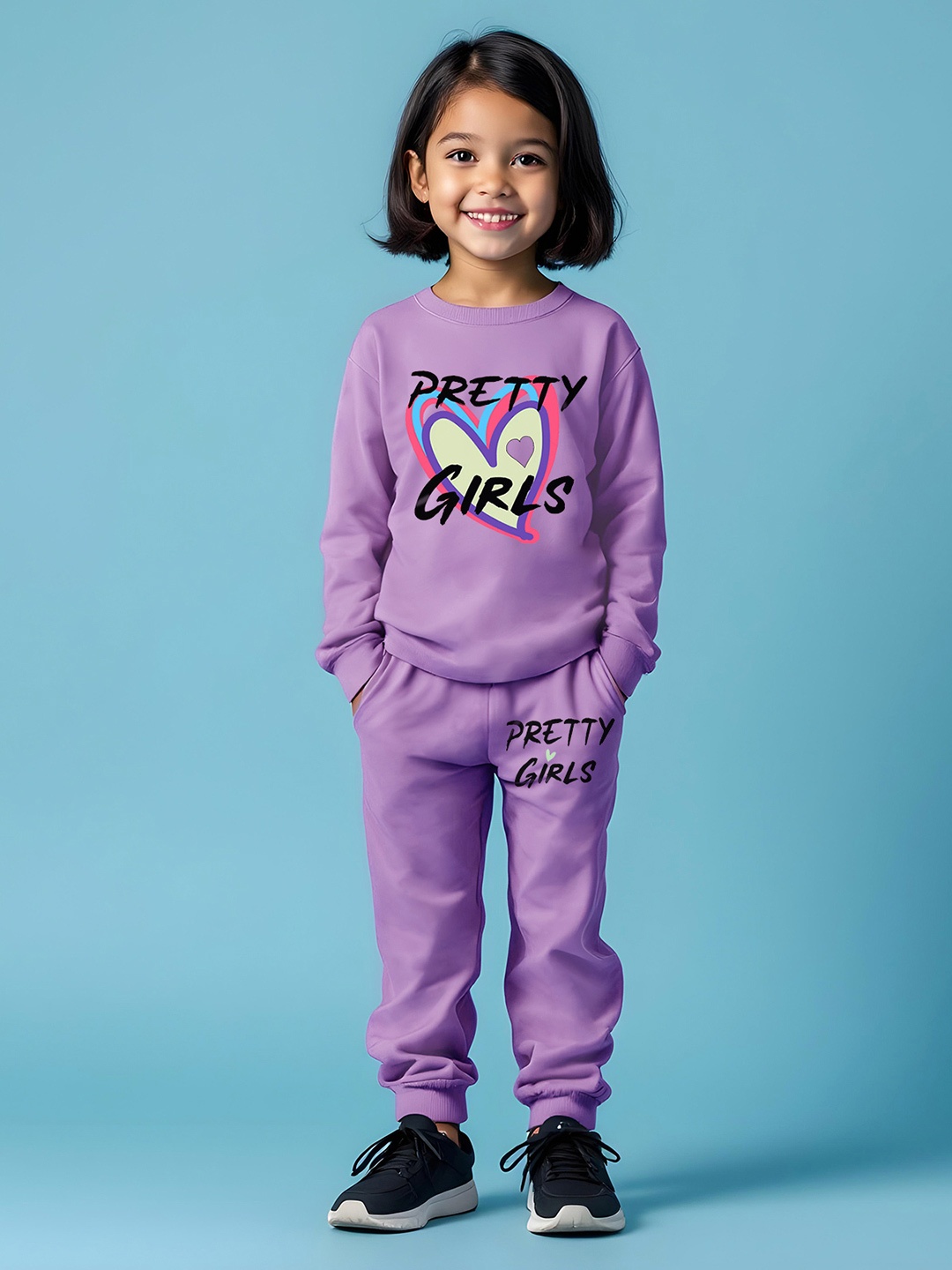 

HERE&NOW Girls Printed T-shirt with Trousers, Purple